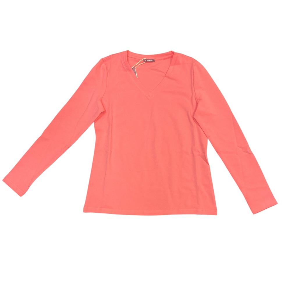 NWT Flamingals Coral Long Sleeve‎ V-Neck Tee S F46